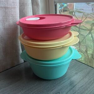 Tupperware Set - Pink, Yellow, and Teal MicroFlash containers